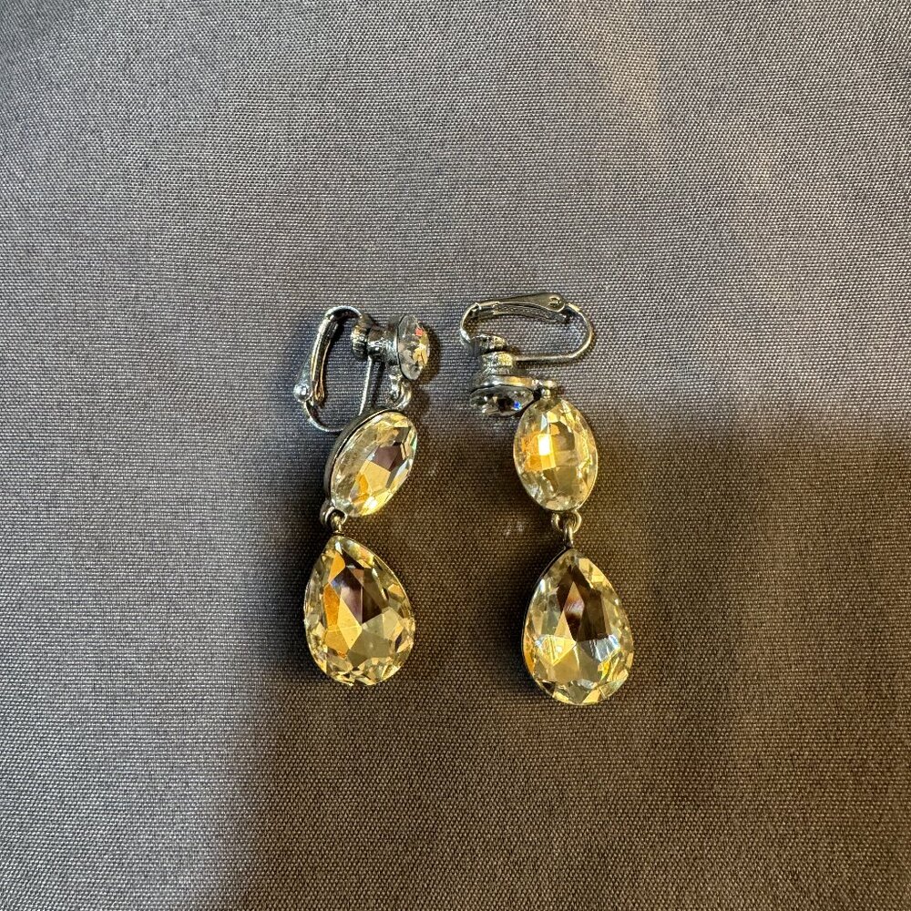 Clipped Silver and Crystal Dangle Earrings